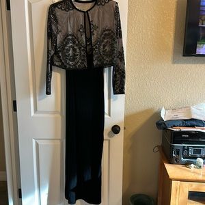 Beautiful Black Long Velour Dress matching lace jacket